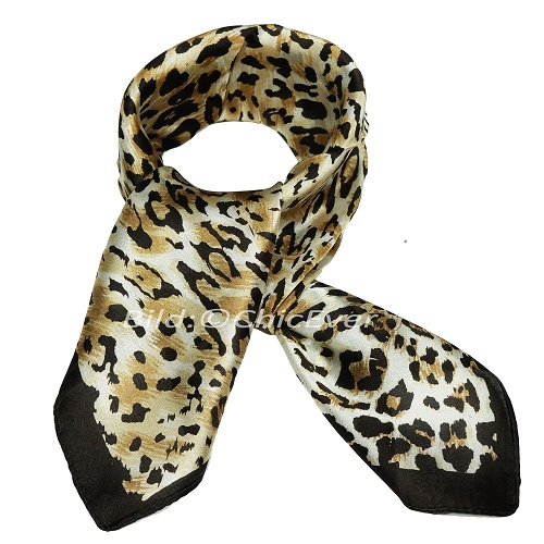 Feines Damen-Nickituch aus 100% Seide, Seidentuch, 52cmx52cm, Leopard, schwarz, braun, weiß, 5947 - zum Schließen ins Bild klicken